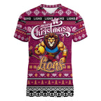 Personalized Lions Rugby Xmas Women V-Neck T-Shirt Australia AFL Mascot