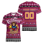 Personalized Lions Rugby Xmas Women V-Neck T-Shirt Australia AFL Mascot
