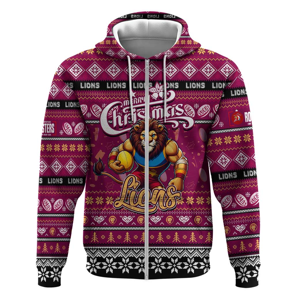 Personalized Lions Rugby Xmas Zip Hoodie Australia AFL Mascot