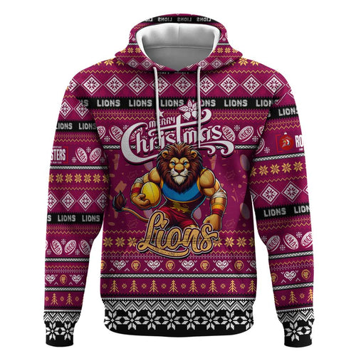 Personalized Lions Rugby Xmas Zip Hoodie Australia AFL Mascot