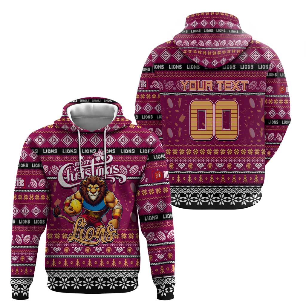 Personalized Lions Rugby Xmas Zip Hoodie Australia AFL Mascot