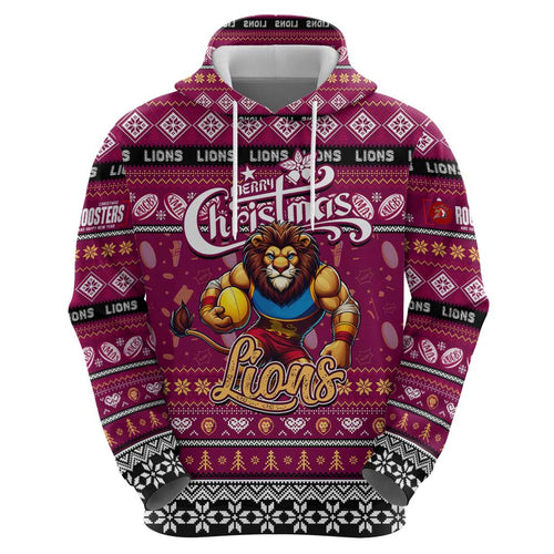 Personalized Lions Rugby Xmas Zip Hoodie Australia AFL Mascot