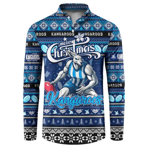 Personalized Kangaroos Rugby Xmas Button Sweatshirt Australia AFL Mascot