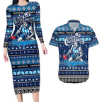 Personalized Kangaroos Rugby Xmas Couples Matching Long Sleeve Bodycon Dress and Hawaiian Shirt Australia AFL Mascot