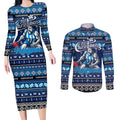 Personalized Kangaroos Rugby Xmas Couples Matching Long Sleeve Bodycon Dress and Long Sleeve Button Shirt Australia AFL Mascot