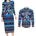 Personalized Kangaroos Rugby Xmas Couples Matching Long Sleeve Bodycon Dress and Long Sleeve Button Shirt Australia AFL Mascot
