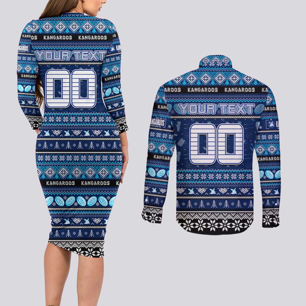 Personalized Kangaroos Rugby Xmas Couples Matching Long Sleeve Bodycon Dress and Long Sleeve Button Shirt Australia AFL Mascot