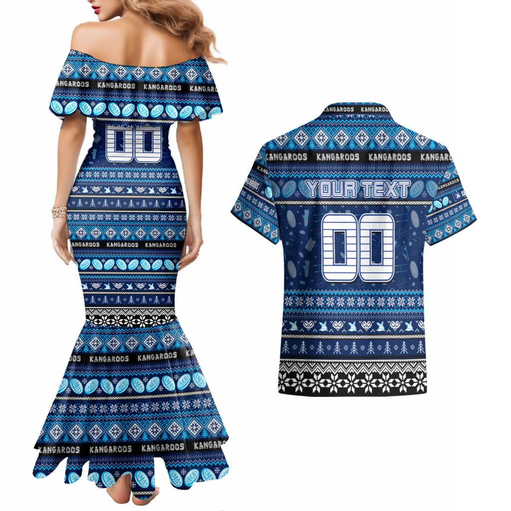 Personalized Kangaroos Rugby Xmas Couples Matching Mermaid Dress and Hawaiian Shirt Australia AFL Mascot