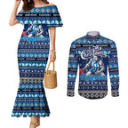 Personalized Kangaroos Rugby Xmas Couples Matching Mermaid Dress and Long Sleeve Button Shirt Australia AFL Mascot