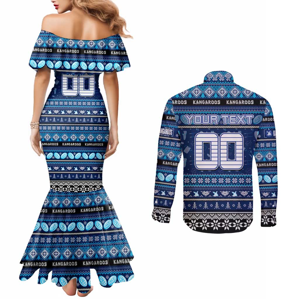 Personalized Kangaroos Rugby Xmas Couples Matching Mermaid Dress and Long Sleeve Button Shirt Australia AFL Mascot