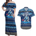Personalized Kangaroos Rugby Xmas Couples Matching Off Shoulder Maxi Dress and Hawaiian Shirt Australia AFL Mascot
