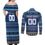 Personalized Kangaroos Rugby Xmas Couples Matching Off Shoulder Maxi Dress and Long Sleeve Button Shirt Australia AFL Mascot