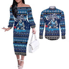 Personalized Kangaroos Rugby Xmas Couples Matching Off The Shoulder Long Sleeve Dress and Long Sleeve Button Shirt Australia AFL Mascot