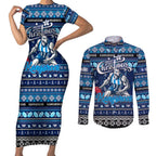 Personalized Kangaroos Rugby Xmas Couples Matching Short Sleeve Bodycon Dress and Long Sleeve Button Shirt Australia AFL Mascot