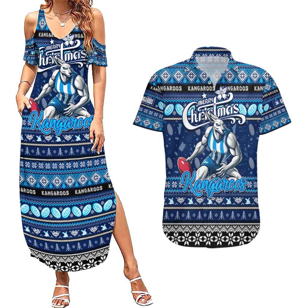 Personalized Kangaroos Rugby Xmas Couples Matching Summer Maxi Dress and Hawaiian Shirt Australia AFL Mascot