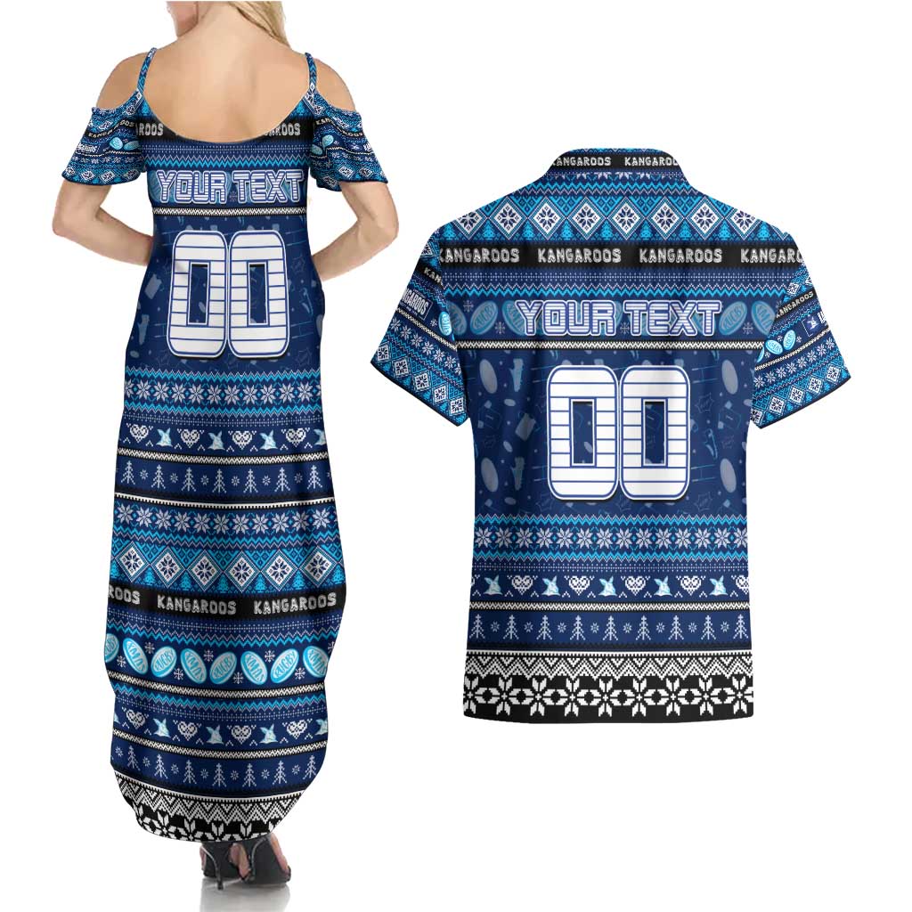 Personalized Kangaroos Rugby Xmas Couples Matching Summer Maxi Dress and Hawaiian Shirt Australia AFL Mascot