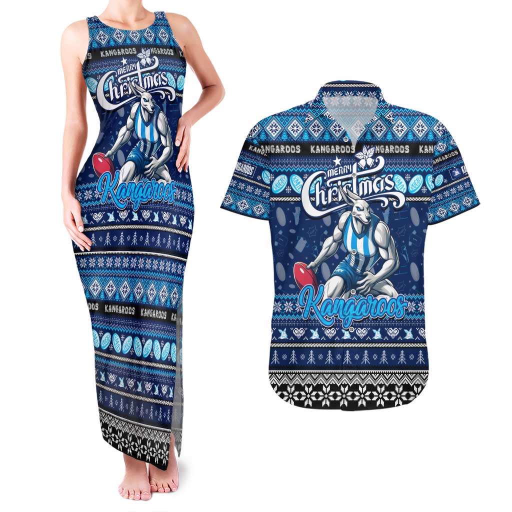 Personalized Kangaroos Rugby Xmas Couples Matching Tank Maxi Dress and Hawaiian Shirt Australia AFL Mascot