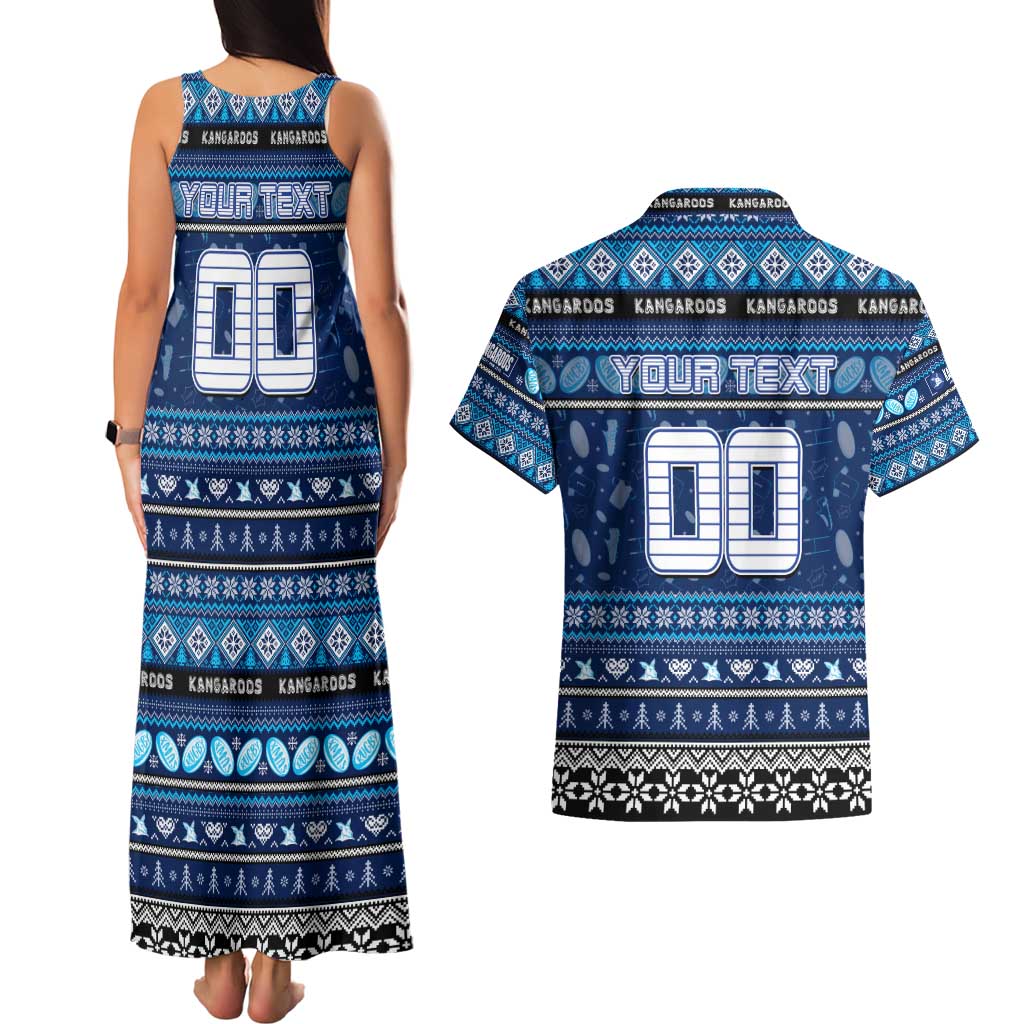 Personalized Kangaroos Rugby Xmas Couples Matching Tank Maxi Dress and Hawaiian Shirt Australia AFL Mascot