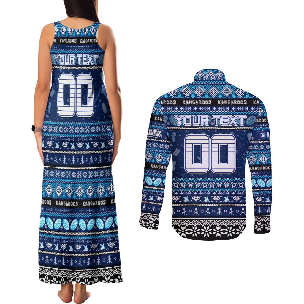 Personalized Kangaroos Rugby Xmas Couples Matching Tank Maxi Dress and Long Sleeve Button Shirt Australia AFL Mascot