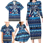 Personalized Kangaroos Rugby Xmas Family Matching Long Sleeve Bodycon Dress and Hawaiian Shirt Australia AFL Mascot