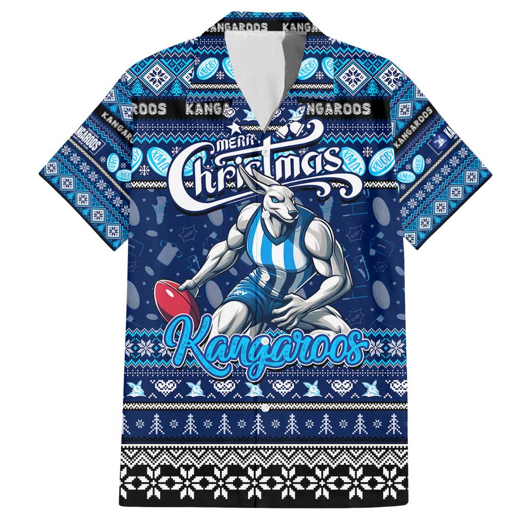 Personalized Kangaroos Rugby Xmas Family Matching Long Sleeve Bodycon Dress and Hawaiian Shirt Australia AFL Mascot