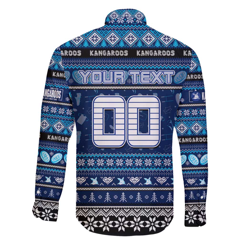 Personalized Kangaroos Rugby Xmas Family Matching Long Sleeve Bodycon Dress and Hawaiian Shirt Australia AFL Mascot