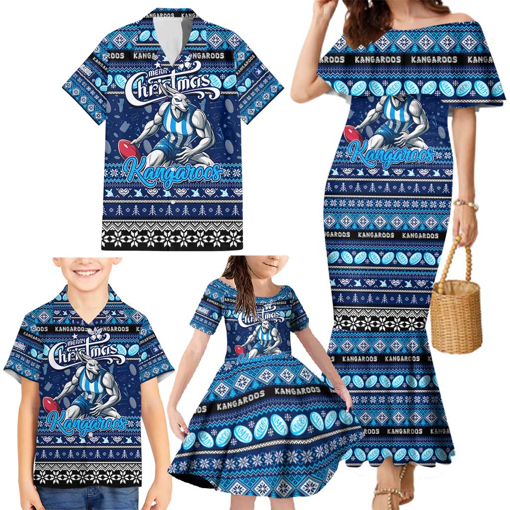 Personalized Kangaroos Rugby Xmas Family Matching Mermaid Dress and Hawaiian Shirt Australia AFL Mascot
