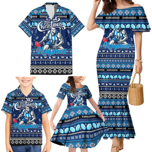 Personalized Kangaroos Rugby Xmas Family Matching Mermaid Dress and Hawaiian Shirt Australia AFL Mascot