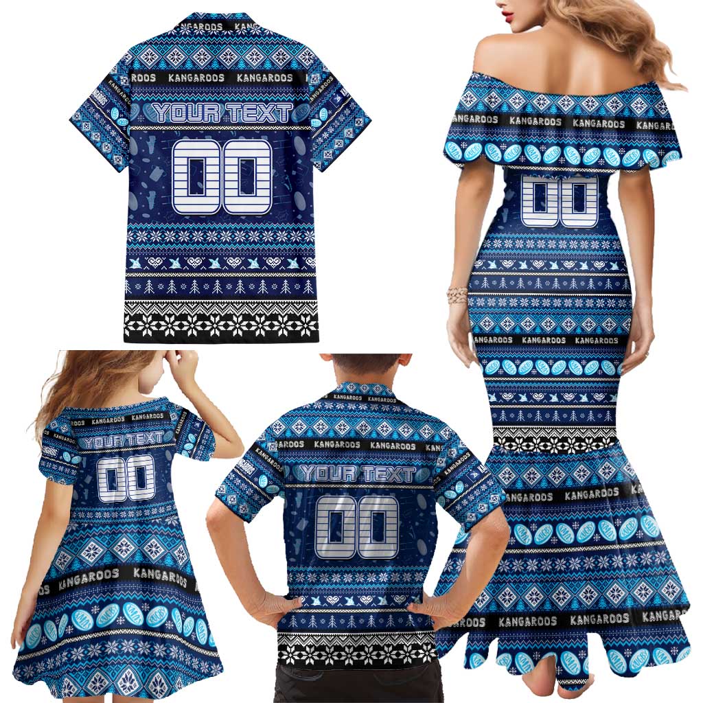 Personalized Kangaroos Rugby Xmas Family Matching Mermaid Dress and Hawaiian Shirt Australia AFL Mascot