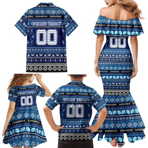 Personalized Kangaroos Rugby Xmas Family Matching Mermaid Dress and Hawaiian Shirt Australia AFL Mascot