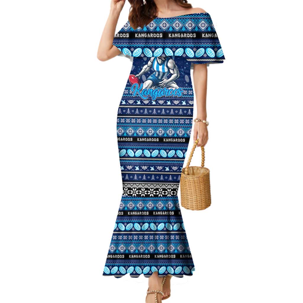 Personalized Kangaroos Rugby Xmas Family Matching Mermaid Dress and Hawaiian Shirt Australia AFL Mascot