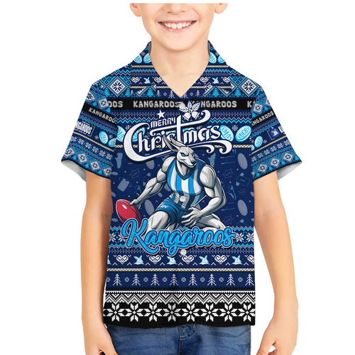 Personalized Kangaroos Rugby Xmas Family Matching Mermaid Dress and Hawaiian Shirt Australia AFL Mascot