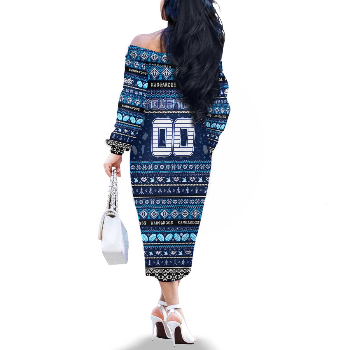 Personalized Kangaroos Rugby Xmas Family Matching Off The Shoulder Long Sleeve Dress and Hawaiian Shirt Australia AFL Mascot
