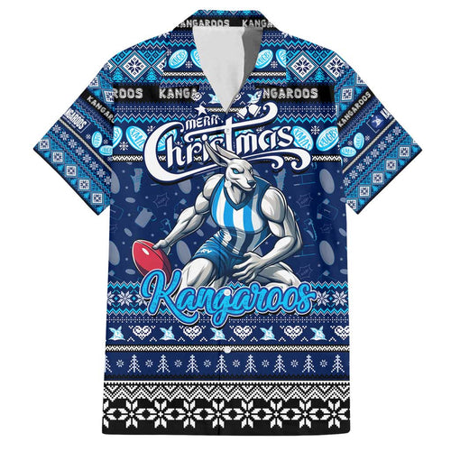 Personalized Kangaroos Rugby Xmas Family Matching Off Shoulder Maxi Dress and Hawaiian Shirt Australia AFL Mascot