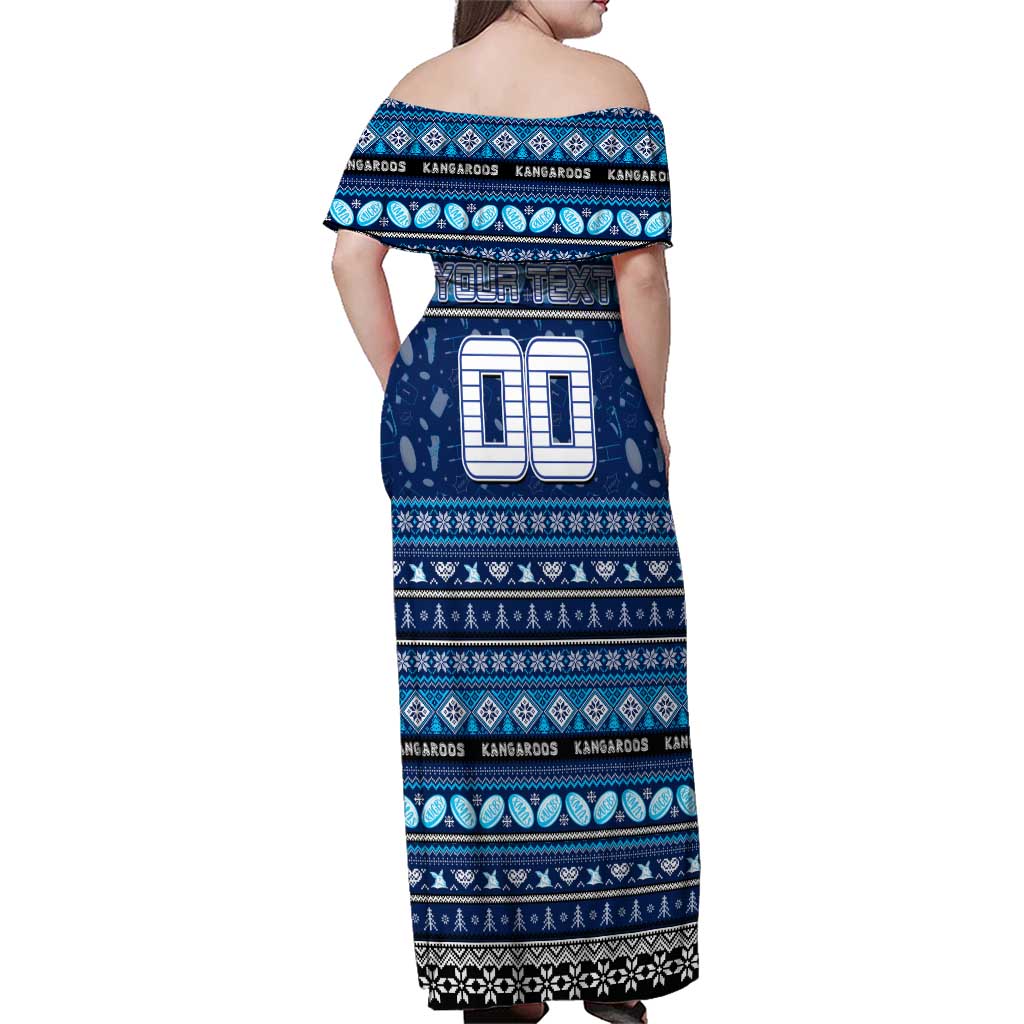 Personalized Kangaroos Rugby Xmas Family Matching Off Shoulder Maxi Dress and Hawaiian Shirt Australia AFL Mascot