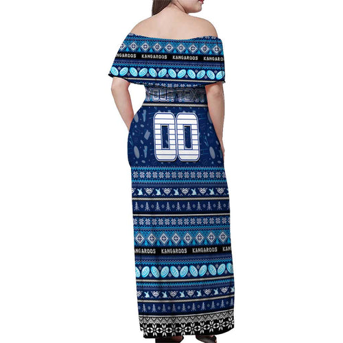 Personalized Kangaroos Rugby Xmas Family Matching Off Shoulder Maxi Dress and Hawaiian Shirt Australia AFL Mascot