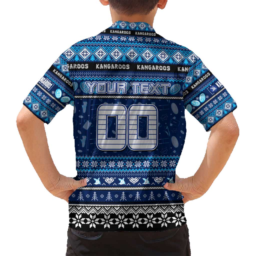 Personalized Kangaroos Rugby Xmas Family Matching Off Shoulder Short Dress and Hawaiian Shirt Australia AFL Mascot