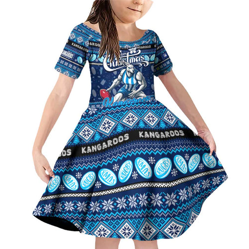 Personalized Kangaroos Rugby Xmas Family Matching Off Shoulder Short Dress and Hawaiian Shirt Australia AFL Mascot