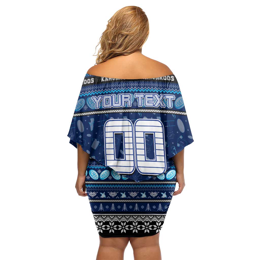 Personalized Kangaroos Rugby Xmas Family Matching Off Shoulder Short Dress and Hawaiian Shirt Australia AFL Mascot