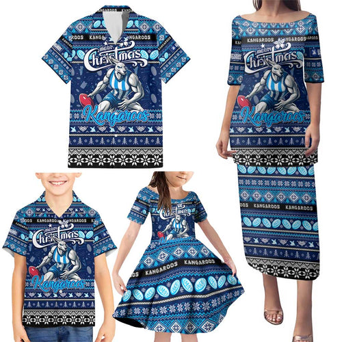 Personalized Kangaroos Rugby Xmas Family Matching Puletasi and Hawaiian Shirt Australia AFL Mascot