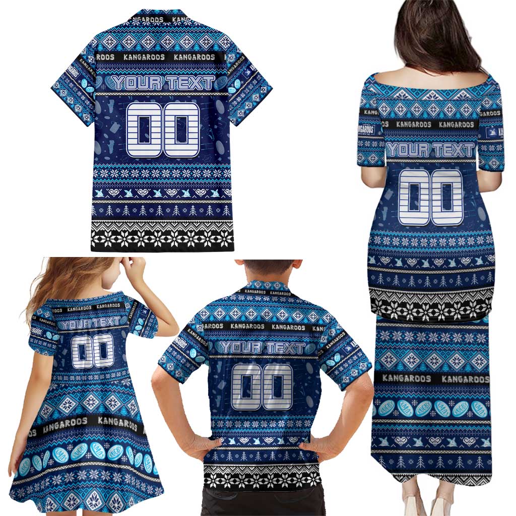 Personalized Kangaroos Rugby Xmas Family Matching Puletasi and Hawaiian Shirt Australia AFL Mascot