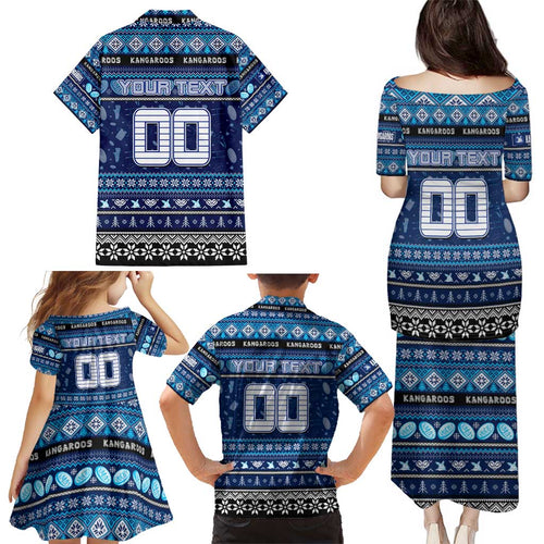 Personalized Kangaroos Rugby Xmas Family Matching Puletasi and Hawaiian Shirt Australia AFL Mascot