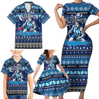 Personalized Kangaroos Rugby Xmas Family Matching Short Sleeve Bodycon Dress and Hawaiian Shirt Australia AFL Mascot