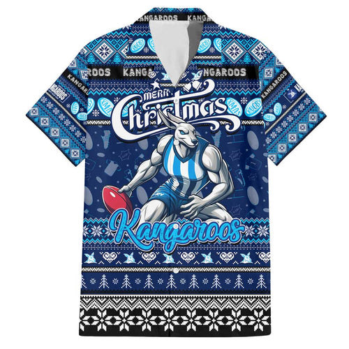 Personalized Kangaroos Rugby Xmas Family Matching Short Sleeve Bodycon Dress and Hawaiian Shirt Australia AFL Mascot