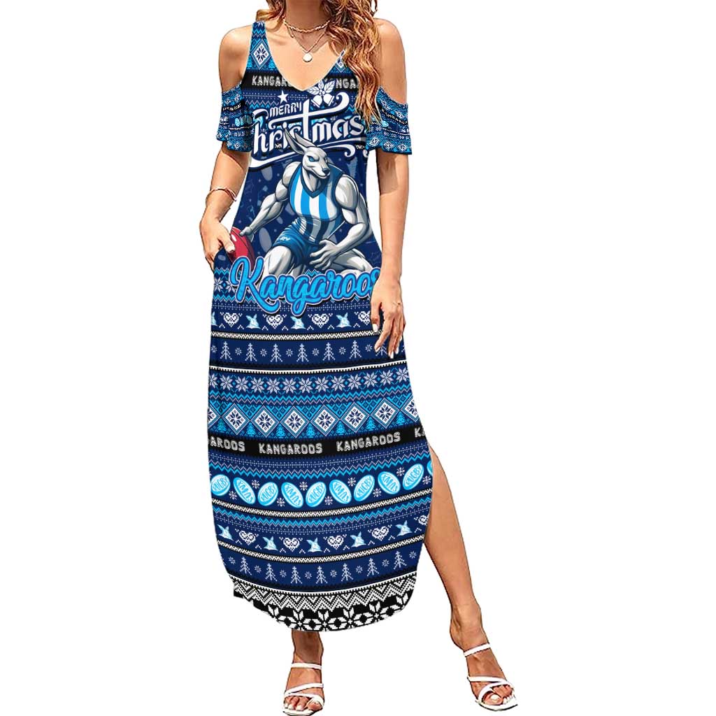 Personalized Kangaroos Rugby Xmas Family Matching Summer Maxi Dress and Hawaiian Shirt Australia AFL Mascot