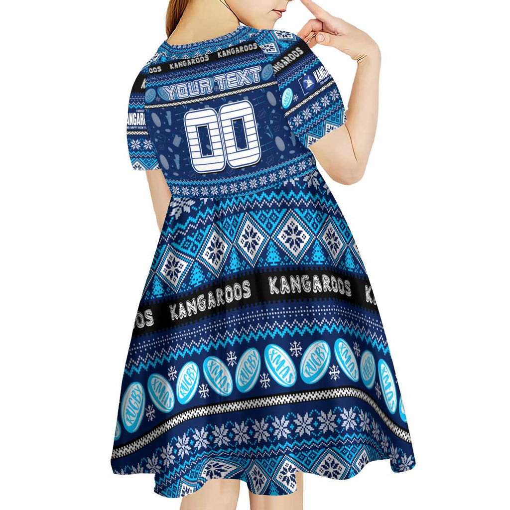 Personalized Kangaroos Rugby Xmas Kid Short Sleeve Dress Australia AFL Mascot