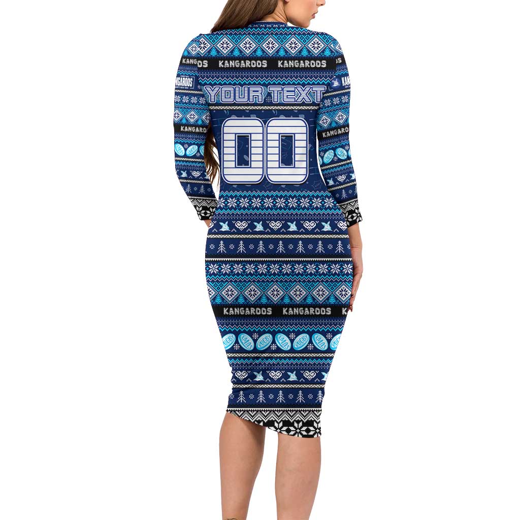 Personalized Kangaroos Rugby Xmas Long Sleeve Bodycon Dress Australia AFL Mascot