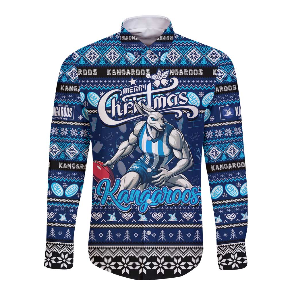 Personalized Kangaroos Rugby Xmas Long Sleeve Button Shirt Australia AFL Mascot