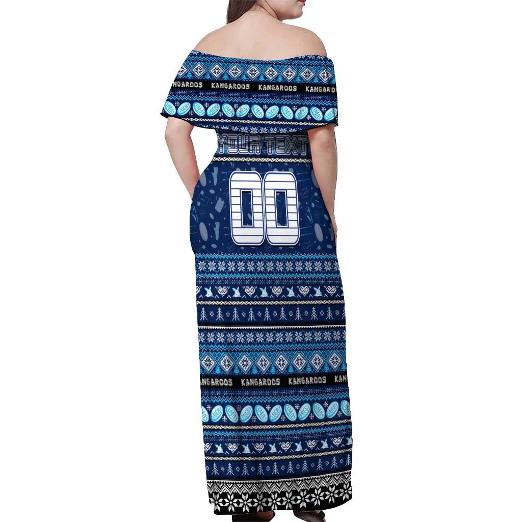 Personalized Kangaroos Rugby Xmas Off Shoulder Maxi Dress Australia AFL Mascot