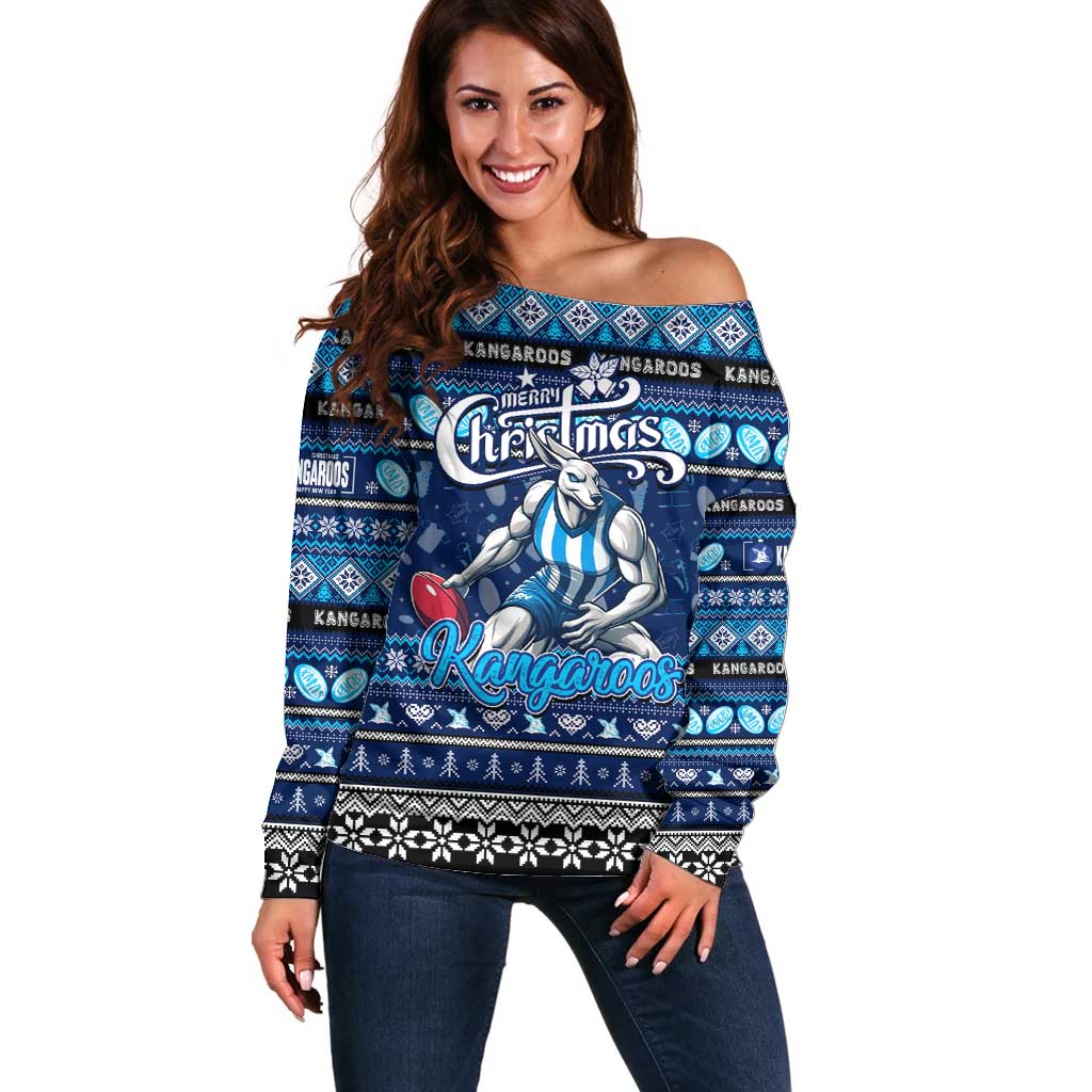 Personalized Kangaroos Rugby Xmas Off Shoulder Sweater Australia AFL Mascot